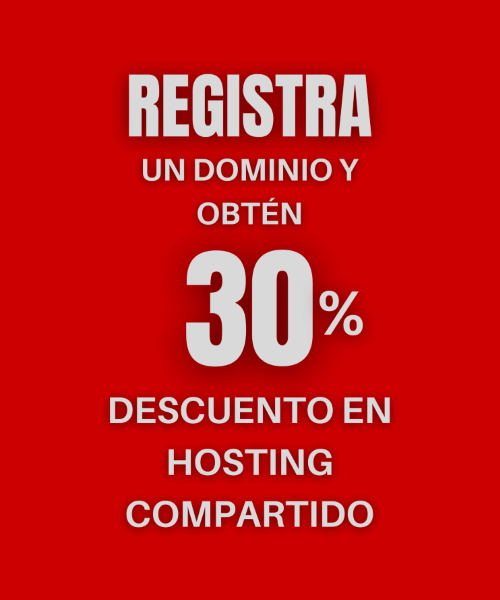 30% de descuento en hosting compartido al registrar un dominio
